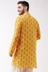 VASTRAMAY Multicolor-Base-Mustard And Cream Baap Beta Kurta